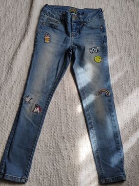 Justice Light Blue Skinny Jeans with Fun Embroidered Patches